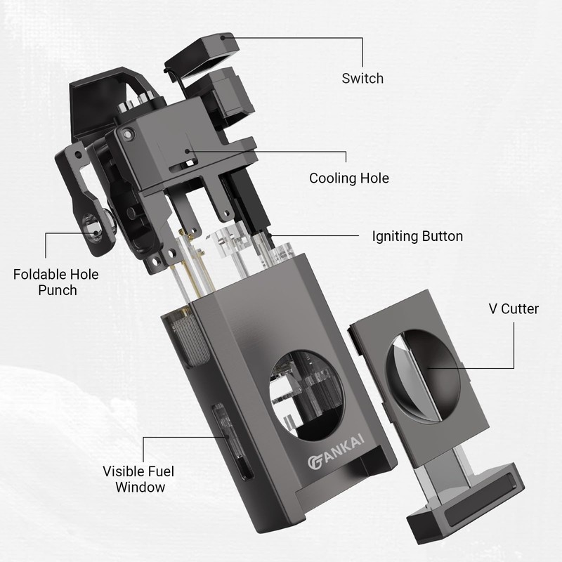 FANKAI Cigar Lighter with Cigar Cutter V Cut, Torch Lighter