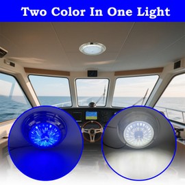 SMIXCTEK Marine Boat Dome Light, Dual Color 5.5" 12V LED Interior Cabin Lights with Toggle Switch, Stainless Steel Surface Mount (White|Blue)