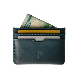 Vaultskin MOORGATE Slim Card Holder - Minimalist Leather Wallet, RFID Blocking Sleeve, Fits Front Pocket, for Men and Women (Midnight Navy)