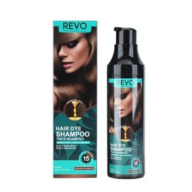 REVO Hair Dye Shampoo 300ml, Gray Coverage, Ammonia-Free, 15-Minute Application, Men & Women Instant Hair Dye Shampoo, Natural-Looking Long-Lasting Results, Easy-to-Use Chestnut Brown
