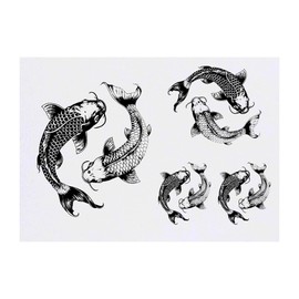 4 x 'Couple of Koi Fish' Temporary Tattoos - Water Resistant, Skin-Safe, Non-Toxic Transfers, Mixed Sizes (TO00076320)