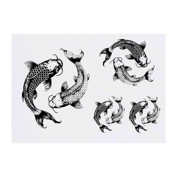 4 x 'Couple of Koi Fish' Temporary Tattoos - Water