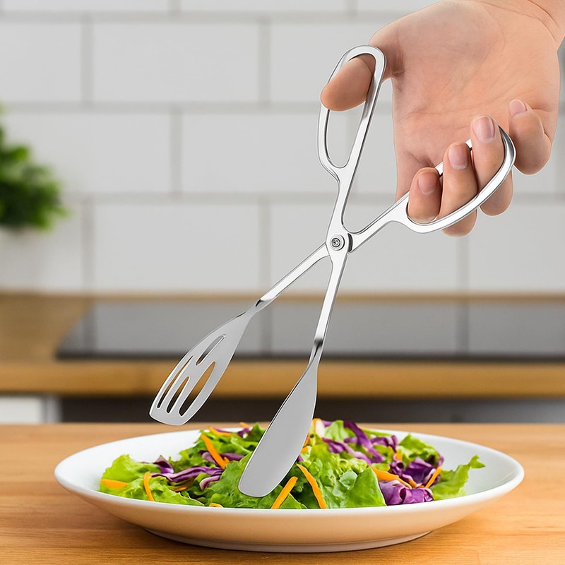 2-PACK Salad Tongs for Serving - Premium Stainless Steel Scissor-Style,