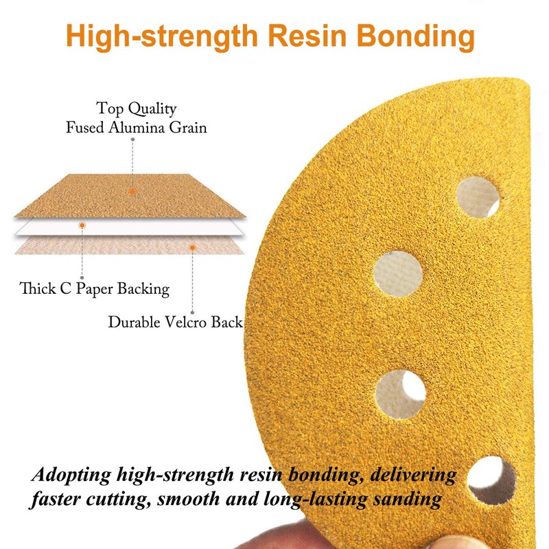 Aiyard 5-Inch 8-Hole Hook and Loop Sanding Discs 180-Grit Random
