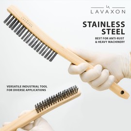 Lavaxon Wire Brush -Heavy Duty Stainless Steel Bristles with Wood Handle Grip for Rust, Wielding Slag, Dirt & Paint Scrubbing with Deep Cleaning – 14 Inches