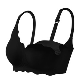 haakaa Nursing Bras for Breastfeeding, Ultra Comfort Scalloped Seamless Jelly Strip“ Supportive Maternity Bras Wireless Pregnancy Bras (Black, L)