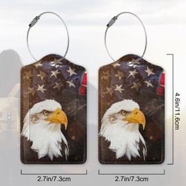 2 Pack Luggage Tag for Suitcase,American Flag with Eagle Leather Suitcase Tags Identifiers with Privacy Name Address Labels & Durable Steel Loop for Women/Men Travel