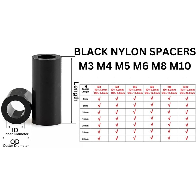 Black Nylon Spacers Plastic Standoff Washers (Pack of 10) (M8
