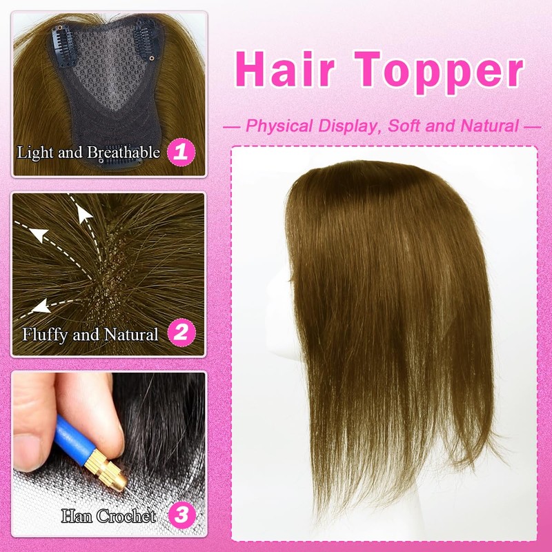 Hair Toppers for Women Real Human 360° Clip in Hair