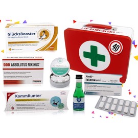 40. Geburtstag | Erste Hilfe Set Geschenk-Box, witziger Sanikasten | 8-teilig | Spaßgeschenk zum 40er Geburtstag