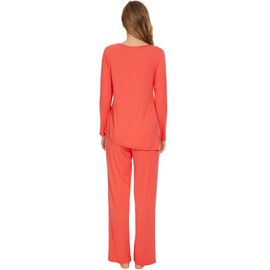WiWi Viscose from Bamboo Pajamas Set for Women Soft Long Sleeve Pj Sleepwear Knit Jammies Pants Lounge Sets Loungewear S-XXL, Coral, Medium