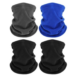 4 Pieces Kids Snood Winter Neck Warmers Fleece Gaiter Windproof Cuellos Cover (Grey, Royal Blue, Black)