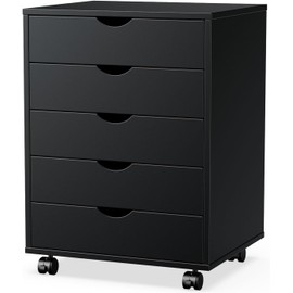 Elevon 5 Drawer Chest, Dressers Storage Cabinets Wooden Dresser Mobile Cabinet with Wheels Room Organizer, Small Drawers Wood Organization Furniture for Office, Home