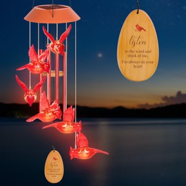 Solar Powered Outdoor Wind Chime with Wooden Plaque Plastic Wind Chimes for Garden Patio and Yard Decor Valentine's Day Housewarming Present