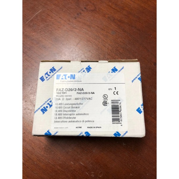 Eaton circuit breaker FAZ-D20/2-NA 489 series A 2 pole 20-amp