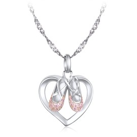 Gemschest 925 Sterling Silver Christmas Gifts for Women Ballerina Necklace Pendant Jewelry Heart Necklace Cubic Zirconia Ballet Slippers Shoes Necklace for Women Teen Little Girl & Dancer 18"