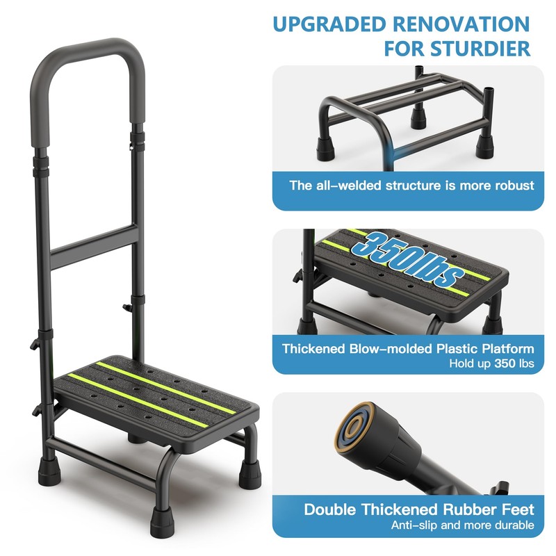 Packve Step Stool with Handle for Elderly Adults, Adjustable Handrail