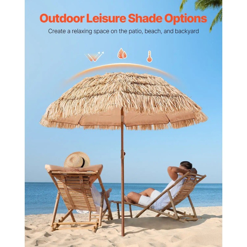 6 ft Tiki Thatched Patio Umbrella Poolside Beach Umbrella-for Your