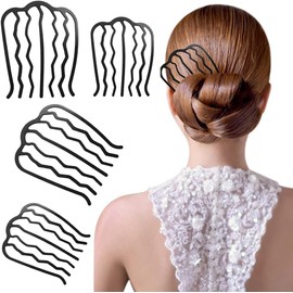 4 Pieces Vintage Side Combs U Shape Twist Pin Hair Fork Clip Messy Bun Maker Styling Tool Accessories for Women (Black, Pack of One)