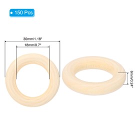 PATIKIL Wooden Rings for Crafting, 150 Pcs Smooth Macrame Wood Rings for Macrame Jewelry Making DIY Crafts, 1.18" OD 0.24" Thickness