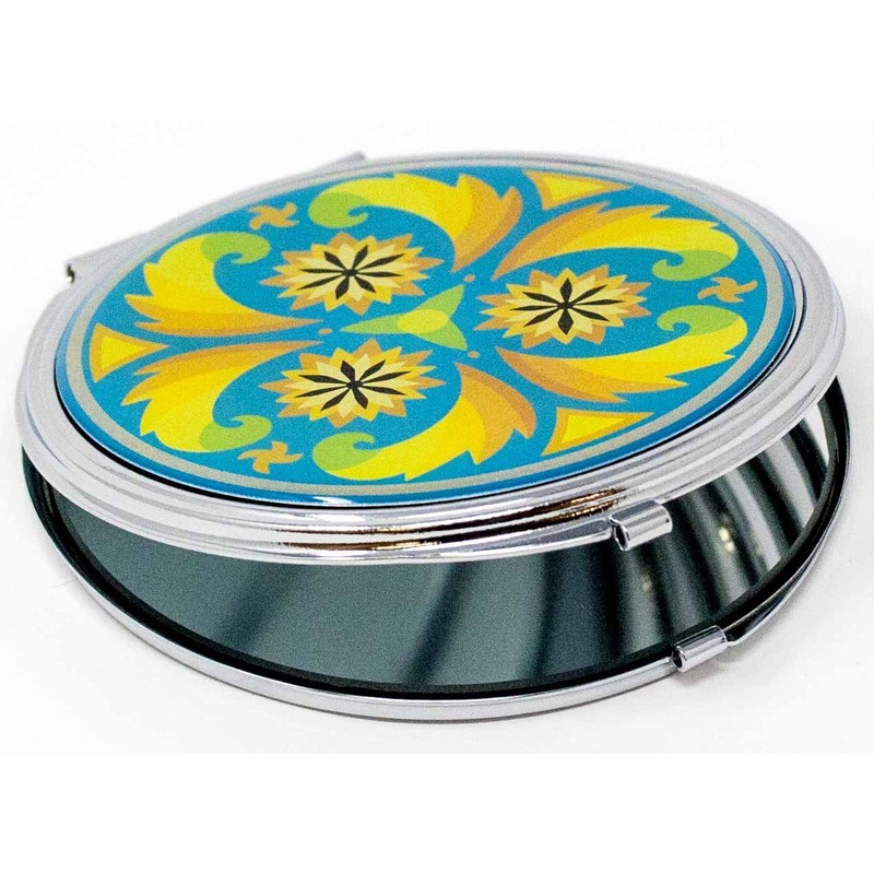 Psychedelic Turquoise (Circle) Folding Compact Pocket Makeup Mirror Double Sided