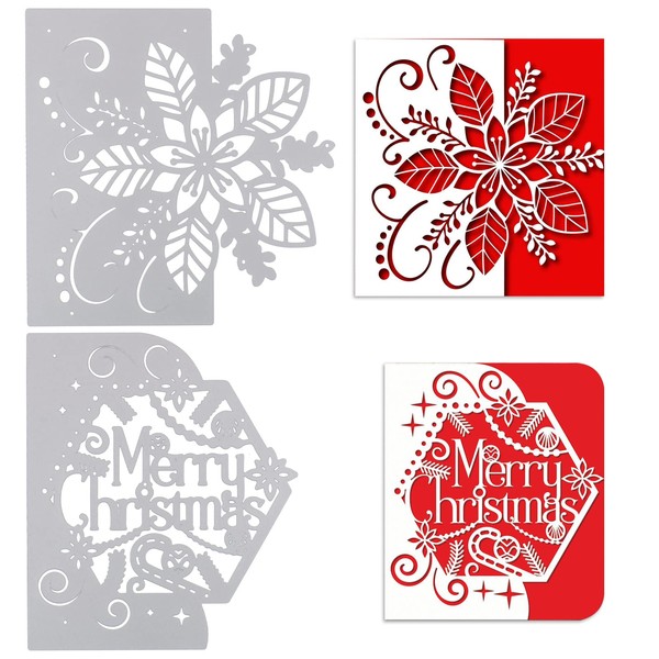 2 Pack Christmas Dies for Card Making Merry Christmas Flowers