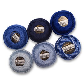 UMC STAG 6 Balls Premium Pearl Cotton Embroidery Thread Size 8 | 100% Egyptian Cotton Crochet Yarn | Cross Stitch Embroidery Yarn | Oeko TEX Certified | 10 Grams per Ball (Blue Tones)