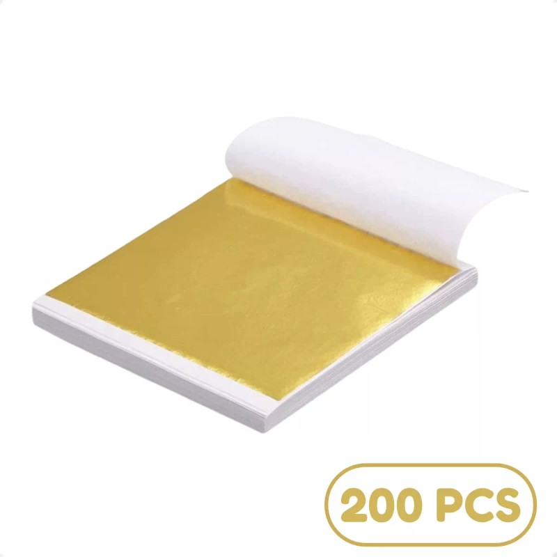 200 Hojas De Oro Imitacion Metálica Con Separación 14x14cm