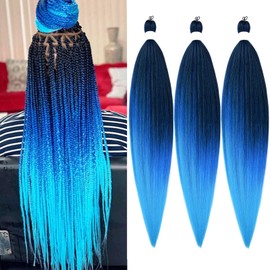 Braiding Hair Pre Stretched for Women Hair Extensions Box Braids Soft Synthetic Knotless Yaki Texture Hot Water Setting Braid Blue Ombre (24inch 3Packs)