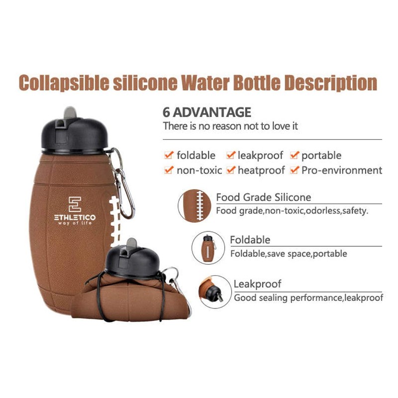 ETHLETICO - Botella de agua plegable de silicona sin BPA