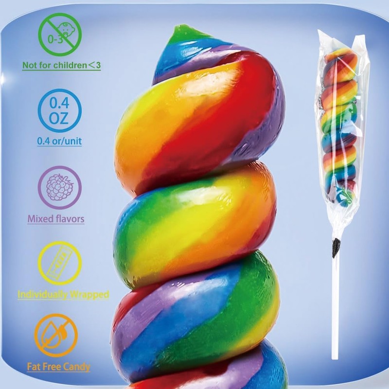 Rainbow Twist Lollipops Individually Wrapped Bulk, Twisty Lollipop, Kid's Lollipops