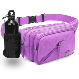 Afreter Fanny Pack Waterproof Waist Bag Pack Men Women Hip Bum Bag With Water Bottle Holder Adjustable Strap Suitable For Outdoors Workout Traveling Hiking Cycling Dog Walking Pouch Bag, Purple,