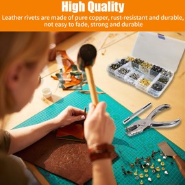 360 Pcs Rivets with Hole Punch Pliers & Fixing Tool Kit, 3 Sizes Metal Double Cap Tubular Rivets, 4 Colors Repairs Decoration Studs, DIY Leather Crafts for Clothes, Shoes, Jackets, Belts, Handbags