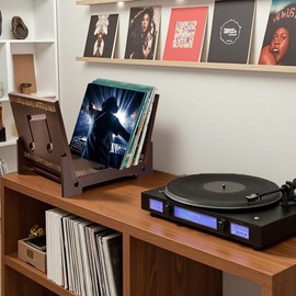 JOJOPOLLO Vinyl Record Storage, Vintage Vinyl Record Holder Display for 50 LP Albums, Magazine, Book, Files Now Playing Vinyl Record Stand (Solid Wood)