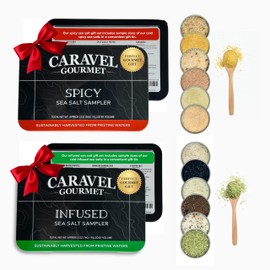 Sea Salt Gift Set - Infused & Spicy Salt Sampler Collections - 12 Flavors with Reusable Tins - Great Gifts for Everyone - by Caravel Gourmet