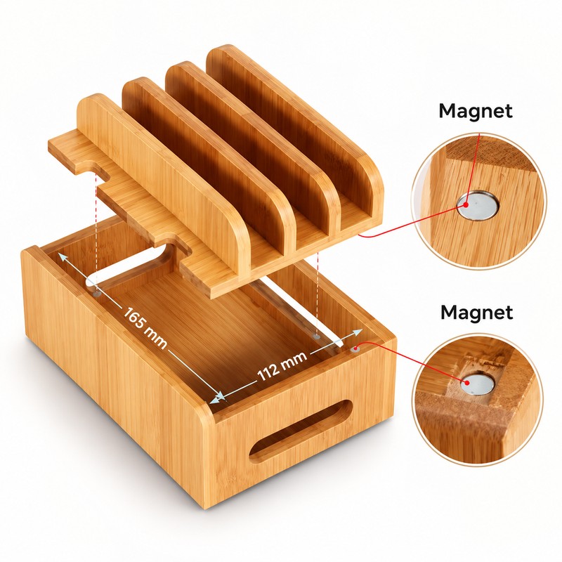 Bamboo Charging Station Organizer for Phones and Tablets – Multi-Device