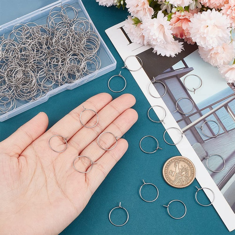 UNICRAFTALE 200pcs 15.5mm Beading Hoop Earring Stainless Steel Wine Glass