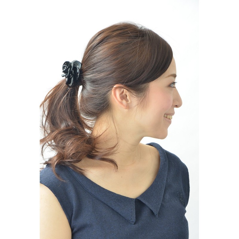 VINGTAINE H-569-BK Monotone Camellia Hair Rubber Flower Flower Hair Accessories,