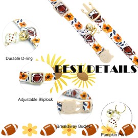 Elegant little tail Fall Cat Collar-2 Pack Pumpkin with Rugby Print Cotton Breakaway Cat Collars with Bell Pendant Kitten Boy Girl Safety Adjustable Collar for Small Cats Puppy