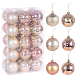 AGM Pack of 30 Christmas Baubles 6 cm, Christmas Tree Decorations, Shatterproof Glitter Ornaments, Hanging Ball for Parties, Weddings, Festivals (Rose Gold)