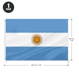 ASUNO Argentina Flag 90 × 150 CM Polyester Argentine National Banner with 2 Brass Grommets Double Side Vivid Color Fade Resistant for Outside Garden Lawn Patio
