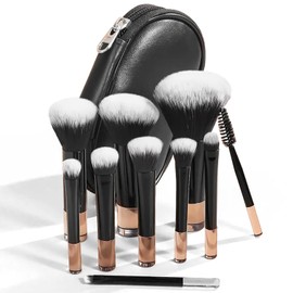 Omnikryp Pinselset Makeup, 10 Stück Professionelles Kosmetikpinsel, Puderpinsel Gesichtspinsel Augenpinsel Blushpinsel, Schminkpinsel Set für Haushalt, Reisen, Unterwegs, Super Geschenkidee, Schwarz