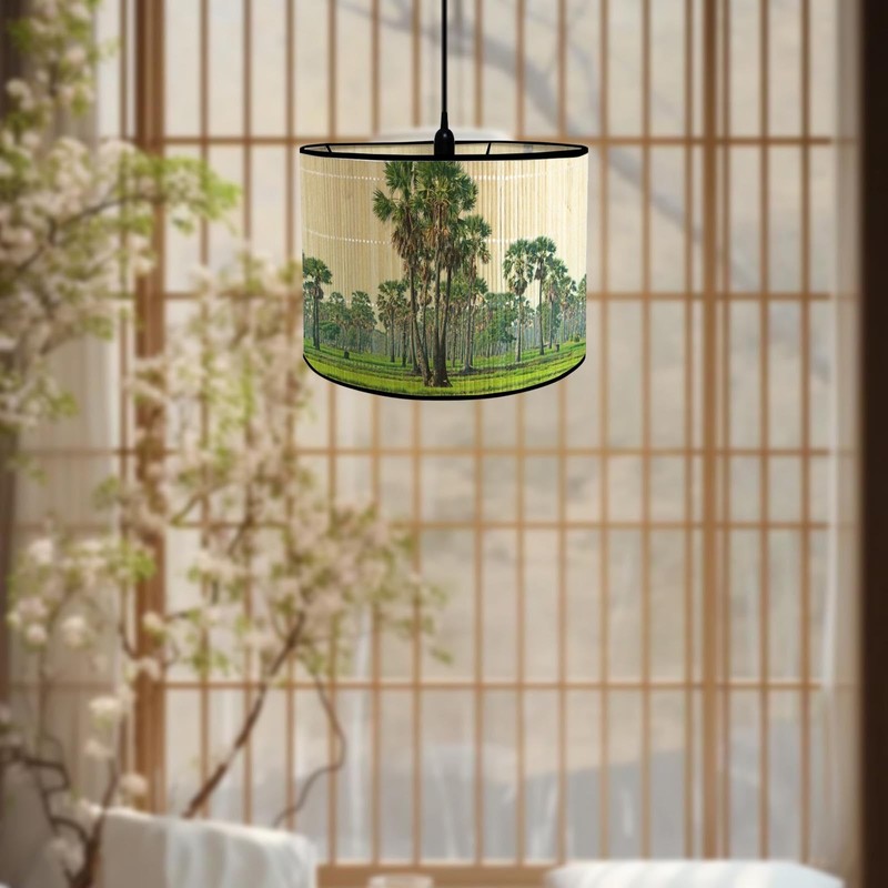 WeiLaiKeQi Bamboo Lamp Shades Drum Lamp Shade E27 Farmhouse Decorative