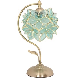 Bieye L10960 Tiffany Style Stained Glass Flower Petal Table Lamp with Brass Base for Home Décor (Light Blue, 8" Rose Lily)