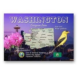 WASHINGTON MAP postcard set of 20 identical postcards. WA state map post cards. Made in USA.