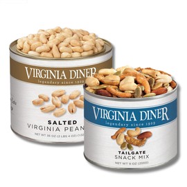 Virginia Diner Peanuts - Salted (36oz.) & Tailgate Snack Mix (9oz.) - Gift Bundle of 2 Resealable Cans By Lyza's Sweets & Treats