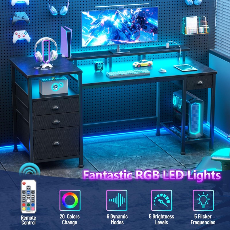 Furologee 60" Black Computer Desk with 4 Drawers and Printer