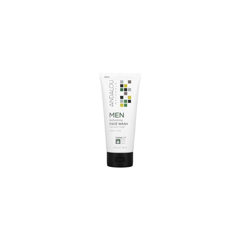 Andalou Naturals Men Refreshing Face Wash with CannaCell, 6 Ounces