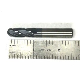 HTC Tool 3/8" x 1" LOC Ball Nose AlTiN 4 Flute End Mill Carbide USA HTC 145-4375