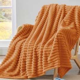 BEDELITE Fall Throw Blanket for Couch - 300GSM Soft & Warm Fluffy Fleece Blanket, Decorative and Giftable Burnt Orange Striped Blankets for Women, Men, 50"x60"